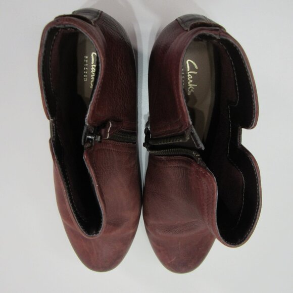 Clarks Artisan Brown Leather Zip Heeled Ankle Booties Women 7.5M boho cowgirl - Picture 6 of 8